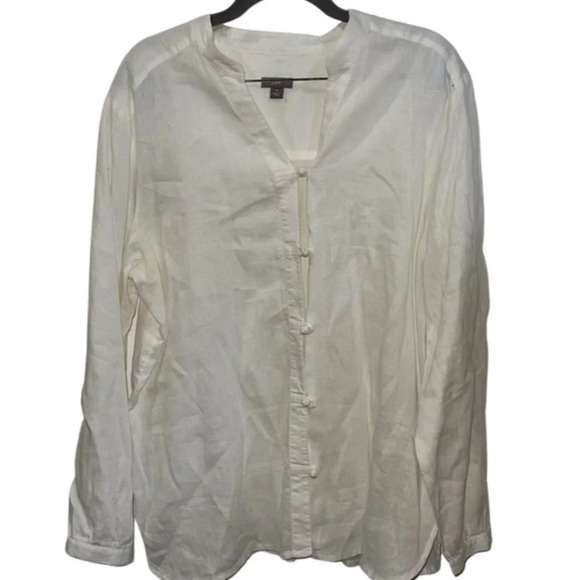 J. Jill White Linen Long Sleeve Tunic Shirt Size Medium - Picture 1 of 8